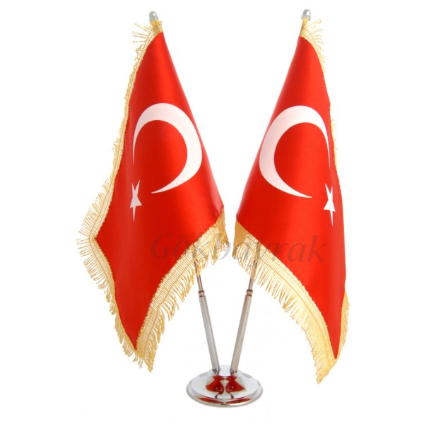  Krom Çiftli Türk Masa Bayrağı (SİMLİ)-TÜRK MASA BAYRAĞI-