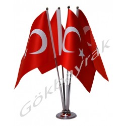 Dörtlü Krom Türk Masa Bayrağı