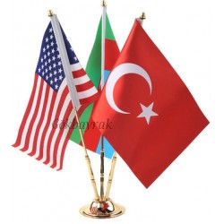 Üçlü Gold Devlet Masa Bayrağı